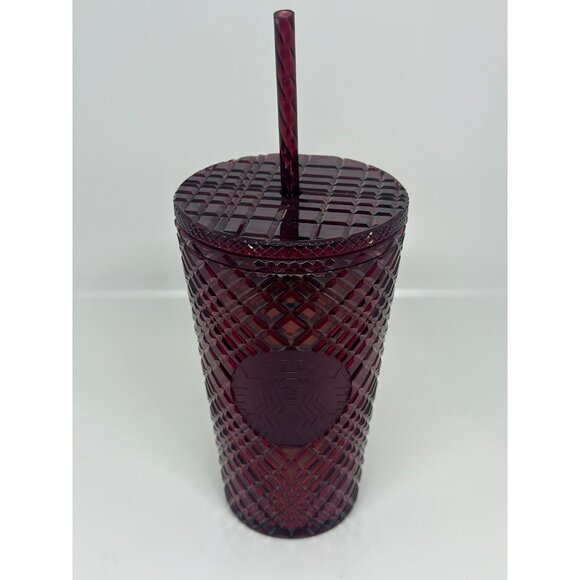 NEW Starbucks Holiday Edition Ruby Red Textured Tumbler Straw 16 oz Cold Cup - Picture 3 of 6